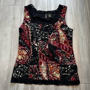 Serenade Black and Red Paisley Lace Top